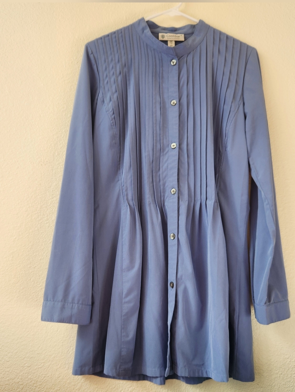 Coolibar UPF 50+ Blue Pleated Button Down Tunic Size S Ultraviolet Protection